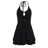 Purpdrank  Party Clubwear Hollow Out Playsuits Sexy Slim Hollow Out Halter Backless Sleeveless Rompers Women Summer Fashion Streetwear