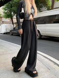 Purpdrank  High Quality Wide Leg Pants Women Streetwear Black Baggy Suit Pants Summer Korean High Waist Casual All Match Straight Trousers