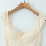 Purpdrank  Sexy Beigeyellow Corset Style Sleeveless Slow Chest Tank Dress Women Lacing up Bandage Back Swing Sleeveless Dresses Robe