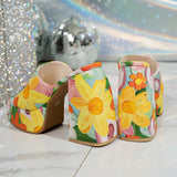 Purpdrank  Fashion Flower Print Chunky Heel Sandals Women Outdoor Party Super High Heels Slippers Woman Square Toe Platform Sandles 36-42
