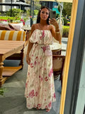 Purpdrank  Chic Strap Sleeveless Backless Crop Tops A-line Long Skirts Suits Elegant Printed Skirts Sets for Women 2025 New Vacation Outfit