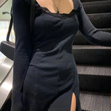 Purpdrank  Women's Lace Slit Dress Tight Hip One Piece Skirt European And American Style Spring Summer New Sexy