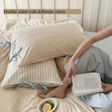 Purpdrank  Double Sided Stripes Bow Pillow Case 48x74cm Soft Comfortable Covers Cotton Pillow Cover Pillow Sham for Beds Home Decoration