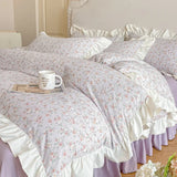 Purpdrank   Princess Style Lace Bed Skirt Four Piece Set Small Floral Print Soft Bedding Set Cotton Fabric Skin Friendly Nude Sleeping Sheet