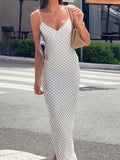 Purpdrank  Sexy Polka Dot Print V-Neck Slip Maxi Dress French Chic Sleeveless Backless Slim Bodycon Long Dress Elegant Women's Dress