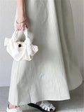 Summer White Korean Puff Sleeve Women's Long Dresses High Waist New Casual Loose O-Neck Fashion A-Line Dress Female