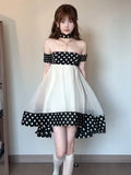 Purpdrank  Retro Polka Dot Mesh Tube Top Dress Women Summer Elegant Vacation Style Backless Slimming Short Skirt French Style High Waist...