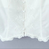 Purpdrank  White Spliced Mesh Lace Sexy Corset Women Summer Tank Tops Wood ears V neck Front Buttons Slim Through Buttons Crop Top