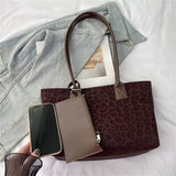 Purpdrank  2-IN-1 Leopard Pattern Tote Bag Sets For Women 2025 Luxury Designer Handbags Animal Prints Large Capacity Shoulder Shopper