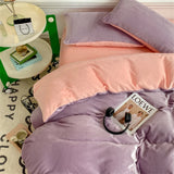 Purpdrank  Milk Velvet Bedding Set Skin-Friendly Winter Duvet Cover Set Soft Warm Quilt Cover Solid Color Flannel Thickened  Bedroom Decor