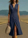 Purpdrank  Elegant Solid Color Maxi Dress Women Summer Fashion Sleeveless V-neck Maxi Dresses Casual