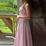 Purpdrank  Summer Sweet Pink Floral Print Dresses Women Sexy Sleeveless Hanging Neck Slim fit Long Dress 2025 Casual Beach Vacation Outfit