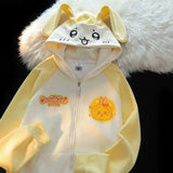 Purpdrank  Japanese Kawaii Rabbit Ears Hoodie Sweatshirts Spring Autumn Lazy Sweet White Blue Cardigan Long Sleeve Loose Knitted Top