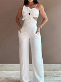 Purpdrank Summer Spaghetti Strap Fashion Jumpsuit New Women Floral Pattern Shirred Hollow Out Casual Asymmetricsal Neck Backless Jumpsuits