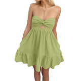 Purpdrank  Strapless Mini Dress y2k Women Solid Color Off Shoulder Sleeveless Ruffle Hem Dress with Pockets Evening Party Dresses