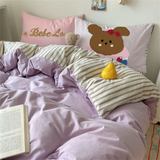 Purpdrank  Super Soft Cloud Wash Cotton Four-Piece Set of Student Dormitory Three-Piece Set of Bed Bamboo Cartoon Bedding Set