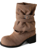 Purpdrank  Platform Thick Heel Women Western Cowboy Boots Fashion Slip On Folded Pile Long Booties Female Shoes Autumn Winter