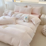 Purpdrank  Princess Style Bedding Sets Ruffle Lace Bow Quilt Cover Romantic Print Bedclothes Home Bedroom Decor Woman Girl Duvet Cover 4pcs