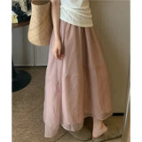 Purpdrank  Summer High Waist Organza Women's A-line Skirts 2025 New Solid Korean Fashionable Casual Loose Umbrella Skirts Female