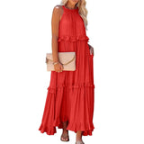 Purpdrank  Ladies' Bohemian Style High Street Summer Large Hem Stacked Long Dress Fashionable Daily Date Sexy Beach Style Pure Color Skirt