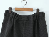 Purpdrank  New Autumn Gray Black Houndstooth Plaid Woollen Mini Skirt Women Ruched High Waist Ball Gown Short Skater Party Femme Skirts