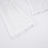 Purpdrank  See Through Sexy Lace T-Shirt Elegant Fashion Slim-Fitting Deep V-Neck Long Flare Sleeve Tees Women Layering Tops Y2K Streetwear