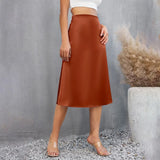 Purpdrank  High Waist Elegant Skirt Womens Midi Skirt Satin Silk Solid Dress Zipper Skirts For Summer Business Ladies Formal Skirt Womens