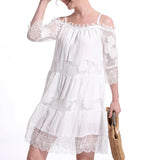 Purpdrank  Off Shoulder Summer Lace Dress Half Sleeve Women Sexy Elegant Casual Loose Sweet A-line Camisole Dress Party Short Mini Dress