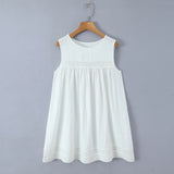 Purpdrank  Holiday White Spliced Hollow Out Lace Sleeveless Dress Women O neck Loose Straight Short Dresses Femme Vestidos Summer Robe