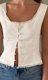 Purpdrank - Summer Women Kawaii White Lace Frill Button Off Shoulder Crop Tops Korean Female Fairy Grunge 2000s Aesthetic Clothes Streetwear