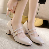 Purpdrank  Elegant Women's Chunky Heels Mary Jane Shoes Square Toe Double Ankle Strap Pumps for Women Patent Leather High Heels Party Shoes
