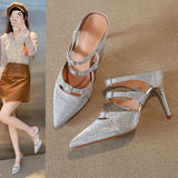 Purpdrank  Summer New Open-toed Rhinestone Sequins Pointed High Heels Women's Stiletto Sandals