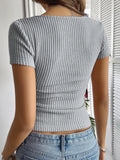 Purpdrank  Sexy T Shirts Women Fashion Buttons Decor Tops Comfortable Short Sleeve Y2K Tees Summer New Chic Knitwear T Shirt