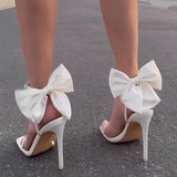 Purpdrank  One-strap Women Sandals Fashion High Heels Summer Shoes for Women Cute Sweet Bow Tie Slim Sandals Buckle Black White Shoes