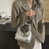 Purpdrank  Y2K Style Underarm Bags for Women Pleated Handle Design Ladies Pearl Bow Handbag Adjustable Strap Shoulder Crossbody Bag