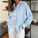 Purpdrank  Striped Shirt Long Sleeve Cardigan Jacket For Women's Autumn Fashion Lightweight Comfortable Single Breasted Commute Polo Shirt