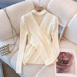 Purpdrank  Lace Criss-Cross Knitted Sweaters Women's Autumn Winter Sexy Hollow Out Pullovers Popular V-neck Long Sleeve Slim Tops Knitwear