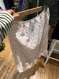 Purpdrank  Red Floral Ruffles Midi Skirts Women Summer Elastic High Waist Lace Trim A-line Faldas Casual Sweet Cotton Thin Long Skirts New