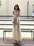 Purpdrank  Pure Desire Style White Lace Patchwork Strap Dress for Women New Summer Super Beautiful Unique Pretty Long Dress