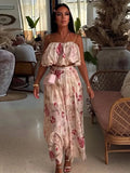 Purpdrank  Chic Strap Sleeveless Backless Crop Tops A-line Long Skirts Suits Elegant Printed Skirts Sets for Women 2025 New Vacation Outfit