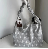 Purpdrank  Korean Style Crossbody Star Bag with Casual Drawstring Adjustable Pleats Single Shoulder Commuting Sail Bags for Women