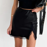 Purpdrank  Lace Patchwork High Waisted Skirt For Women's Summer Elegant Solid Color Skirt Lightweight Comfortable Fabric Daily A Line Skirt
