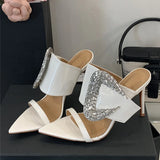 Purpdrank  Fashion Design Big Crystal Rhinestone Buckle Women Slippers Sandals Sexy Pointed Toe Mules High Heels Banquet Party Shoes