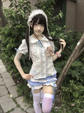 Purpdrank  Summer Japanese Kawaii Sweet Print Lolita Short Sleeve Shirt Women's Fashion Cute Doll Collar Shirt Casual Elegant Bow T-Shirts