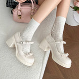 Purpdrank  Elegant Bowknot High Heeled Mary Jane Shoes Women Ankle Buckle Platform Pumps Woman Japanese Patent Leather Lolita Shoes Female