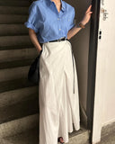 Purpdrank  Spring Summer Front Cross Women's Long Skirts Pockets 2025 New White High Waist Casual Loose Straight Skirts for Women