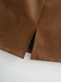 Purpdrank  New Autumn Sexy With Buckle Belt High Waist Suede Pencil Skirt for Women Above Knee Length Package Hips Front Slit Skirts Khaki
