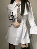 Purpdrank - Classic White Shirt Dress Women Wrap Slim Design Polo Short Dresses 2023 Korean Fashion Kpop Spring with Tie