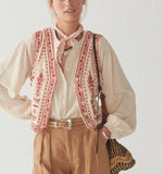Purpdrank  Vintage V Neck Vest Jacket For Women Ethnic Floral Embroidered Spring Summer Jackets Crop Tops Boho Beach Vestes Coats