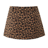 Purpdrank  Y2K High Waist Brown Leopard Print Mini Skirt With short lining Sexy A-line Package Hips Mini Short Skater Party Femme